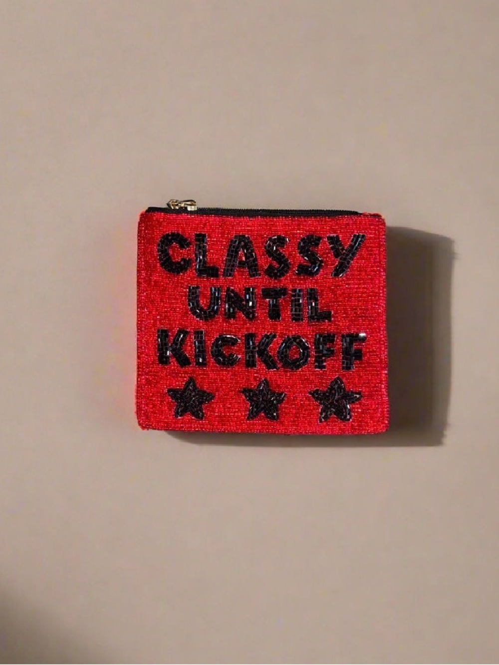 Game Day Red Beaded 'Classy Until Kickoff' Zippered Pouch-Red and Black